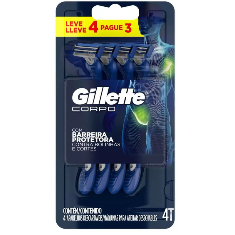 Aparelho Gillette Corpo com Barreira Protetora Descartável 4 Unidades