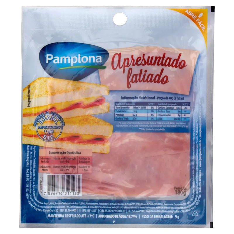 Apresuntado Fatiado Pamplona 180g