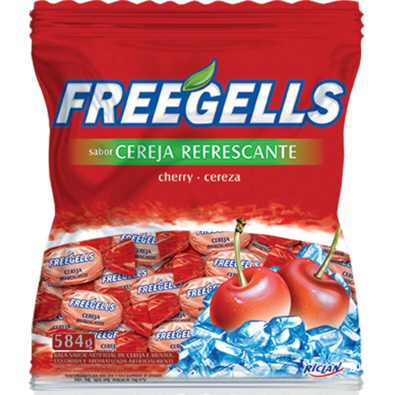 Bala Dura de Cereja Refrescante Freegells Pacote 584g