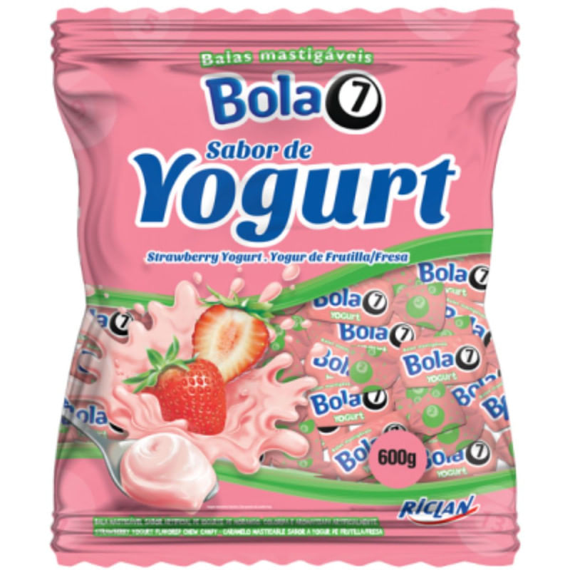 Bala Mastigável Bola 7 Yogurt de Morango Pacote 600g