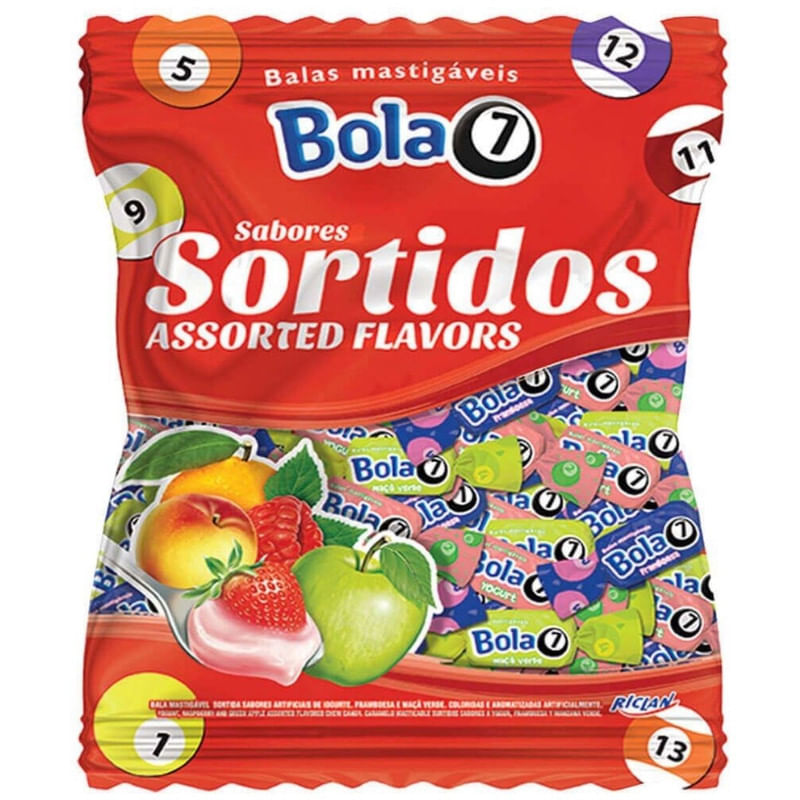 Balas Mastigáveis Sabores Sortidos Bola 7 Riclan Pacote 600g