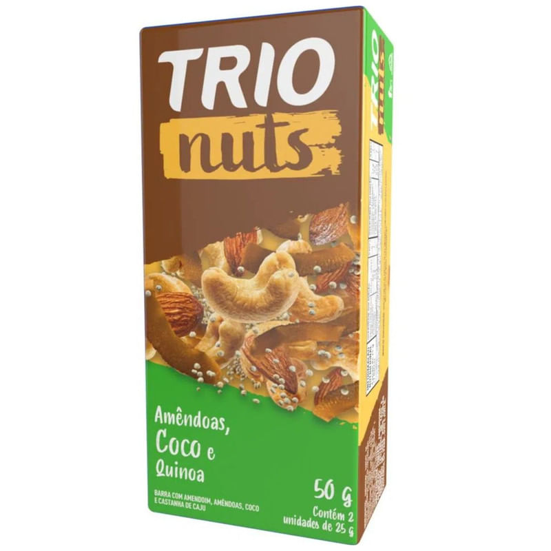 Barra Nuts de Amêndoas Castanhas Amendoim e Coco Trio Nuts Caixa com 2 Unidades de 25g cada