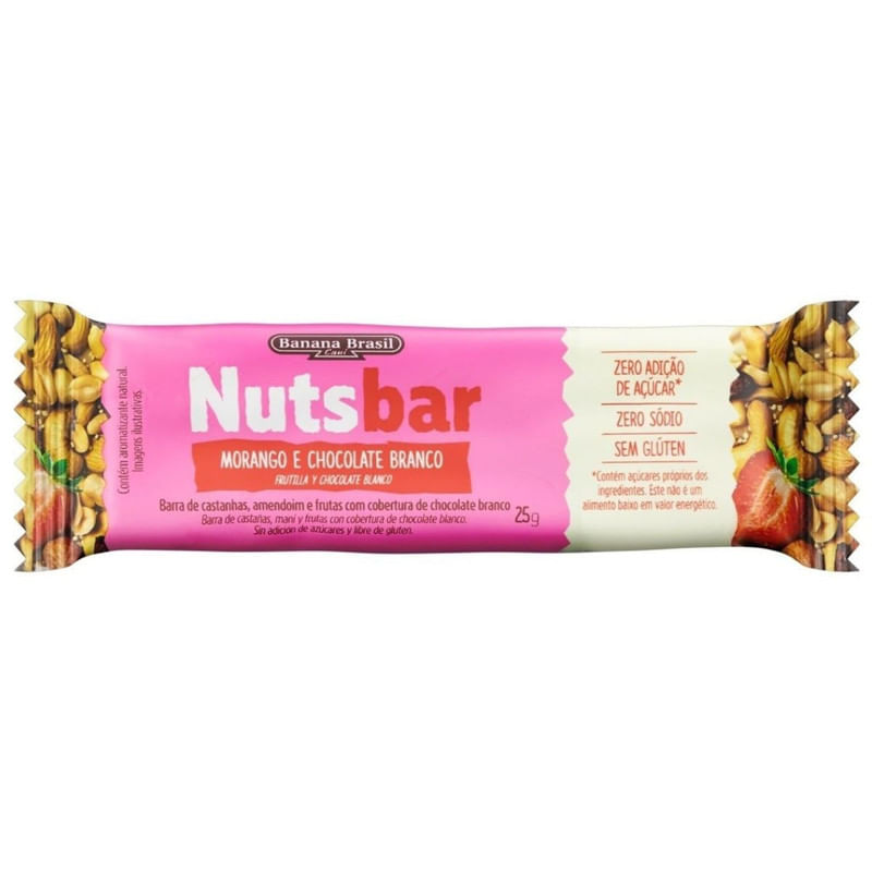 Barra Nuts de Castanhas Amendoim e Morango com Chocolate Branco Nutsbar