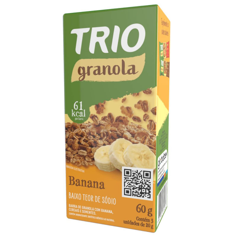 Barra de Cereal Trio Granola com Banana Caixa com 3 Unidades de 20g cada