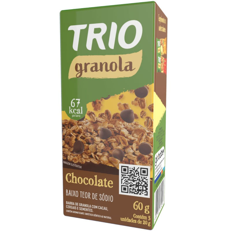 Barra de Cereal Trio Granola com Cacau Caixa com 3 Unidades de 20g cada