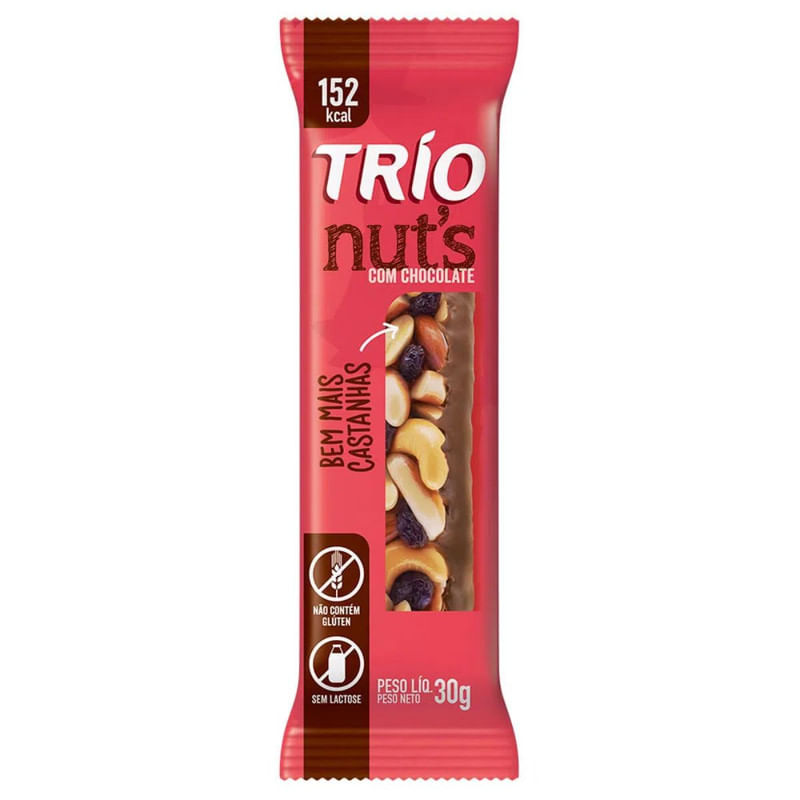 Barra de Nuts Trio Castanha com Chocolate 30g