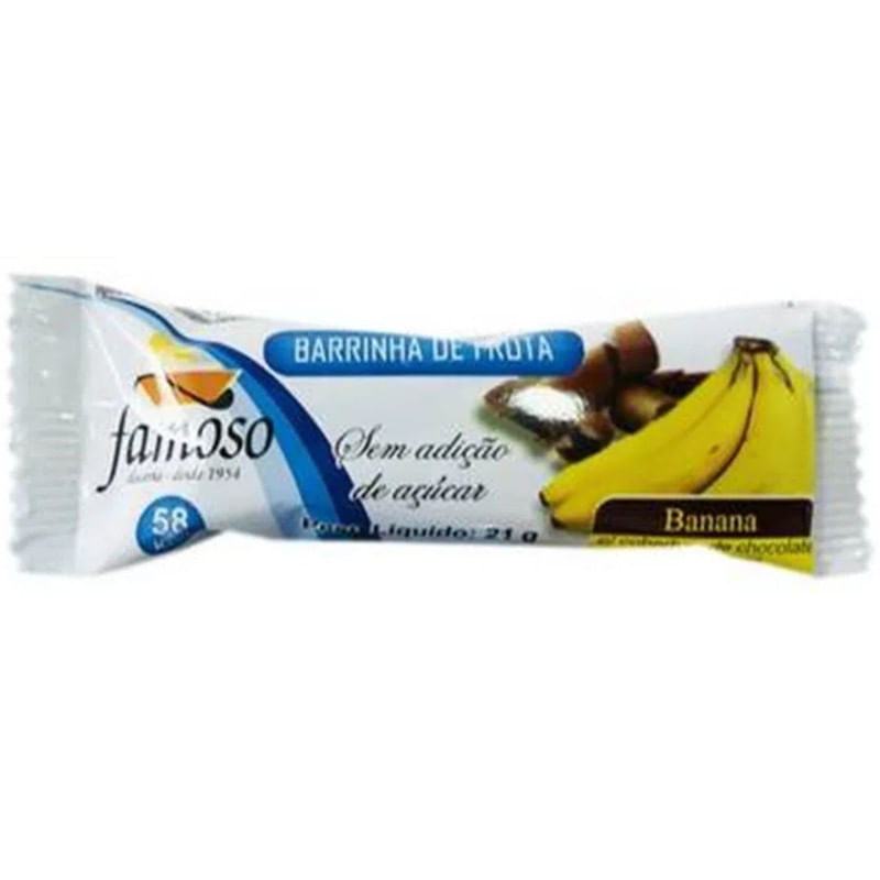 Barrinha de Fruta Doce de Banana com Cobertura de Chocolate Meio Amargo Famoso 21g