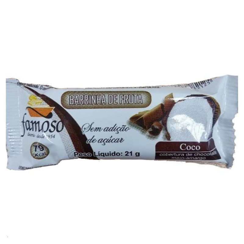 Barrinha de Fruta Doce de Coco com Cobertura de Chocolate Meio Amargo Famoso 21g