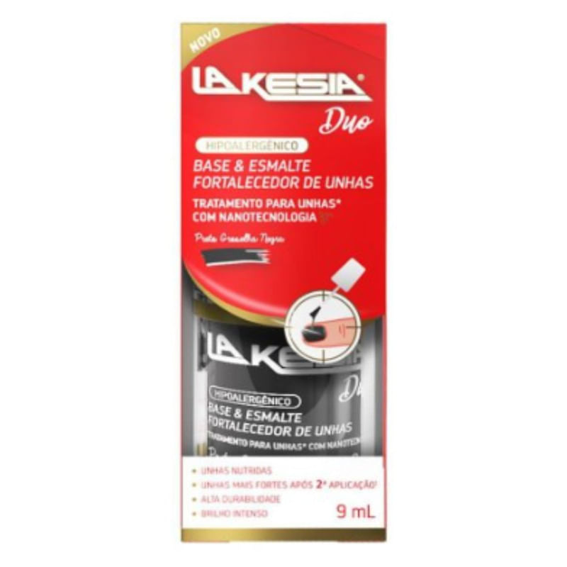 Base e Esmalte Fortalecedor de Unhas Lakesia Duo Groselha Negra com 9 ml