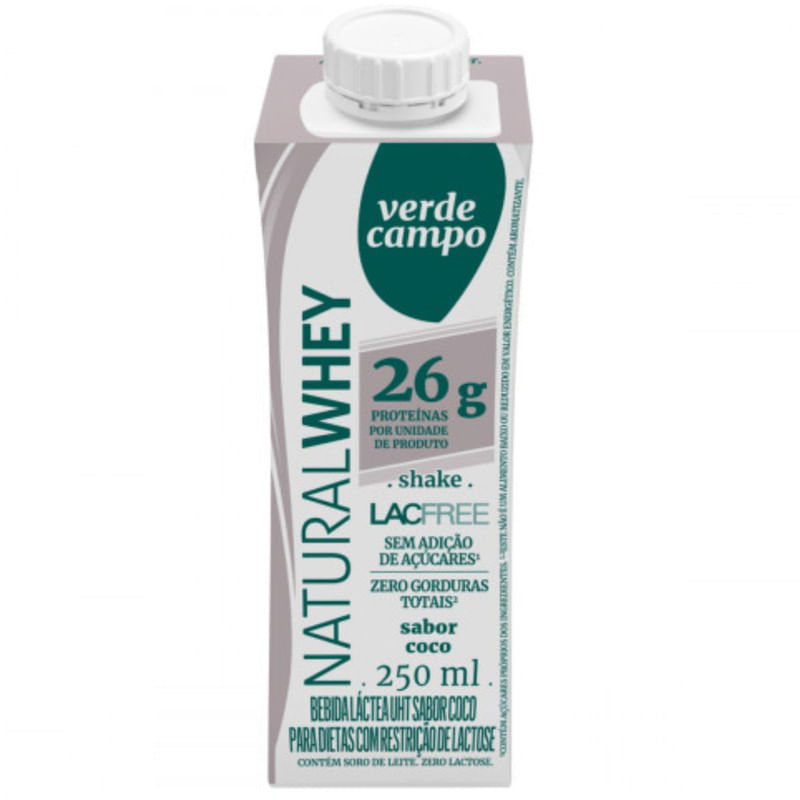 Bebida Láctea Sabor Coco Sem Lactose Verde Campo NaturalWhey Caixa 250ml