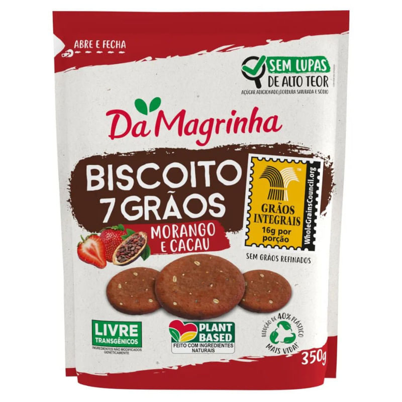 Biscoito 7 Grãos Morango e Cacau Da Magrinha Pacote 350g