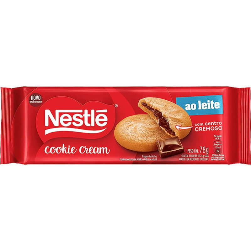 Biscoito Cookie Cream Recheado com Chocolate ao Leite Nestle Pacote 78g