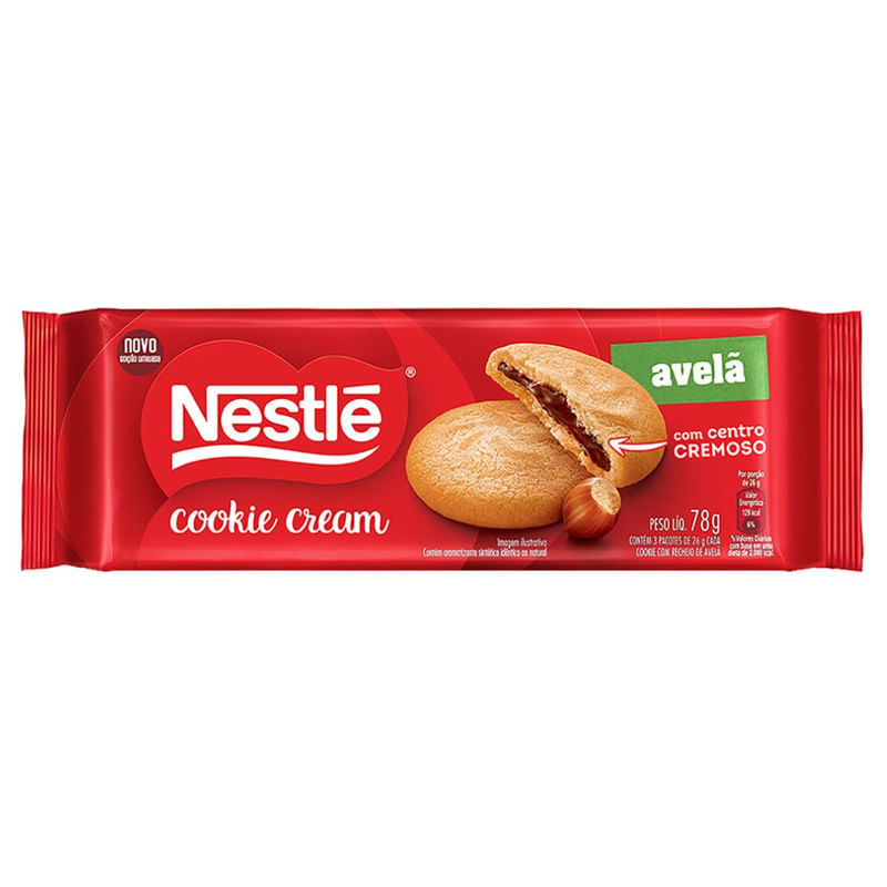 Biscoito Cookie Cream Recheio de Avelã Nestlé Pacote 78g