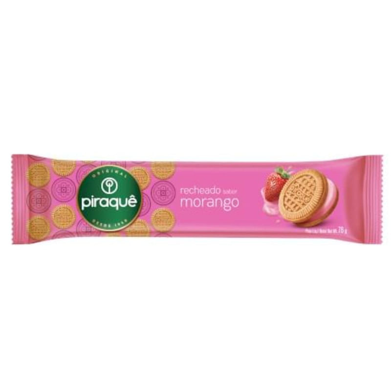 Biscoito Recheado Sabor  Morango Piraquê Pacote 76g