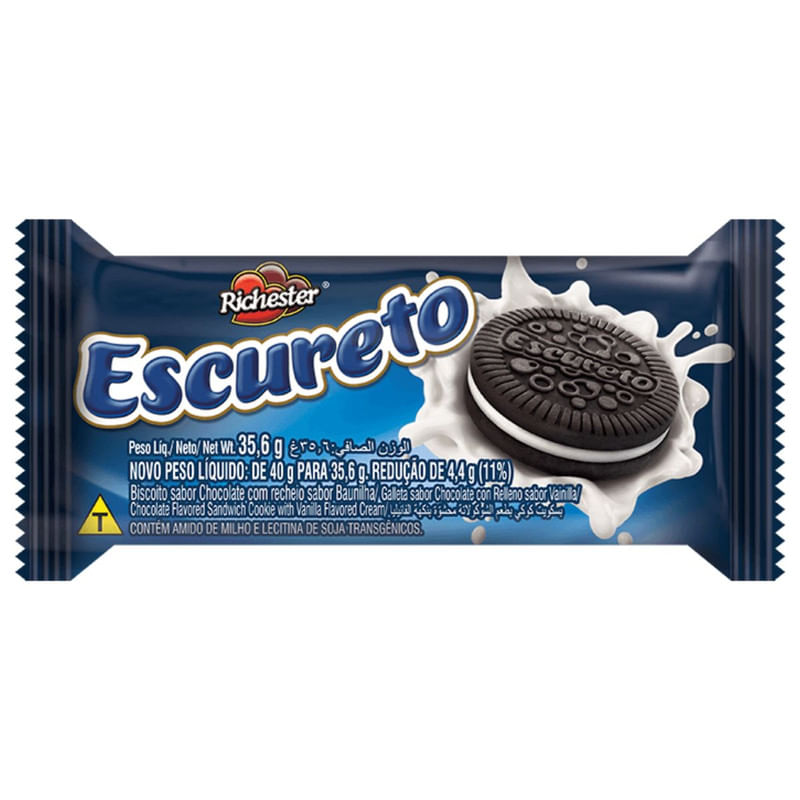 Biscoito Recheado Sabor Baunilha Richester Escureto Pacote 35,6g