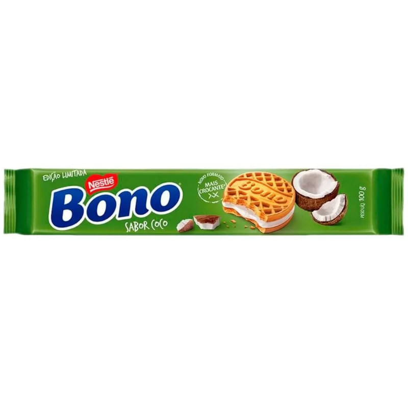 Biscoito Recheado Sabor Coco Nestle Bono Edição Limitada Pacote 100g