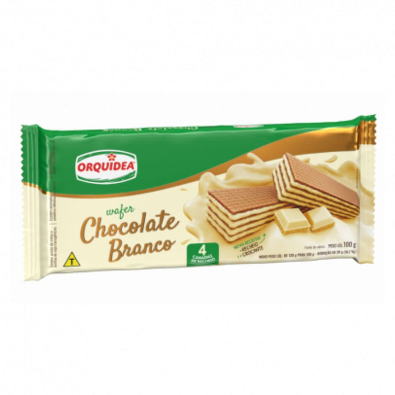 Biscoito Wafer Chocolate Branco Orquídea Pacote 100g