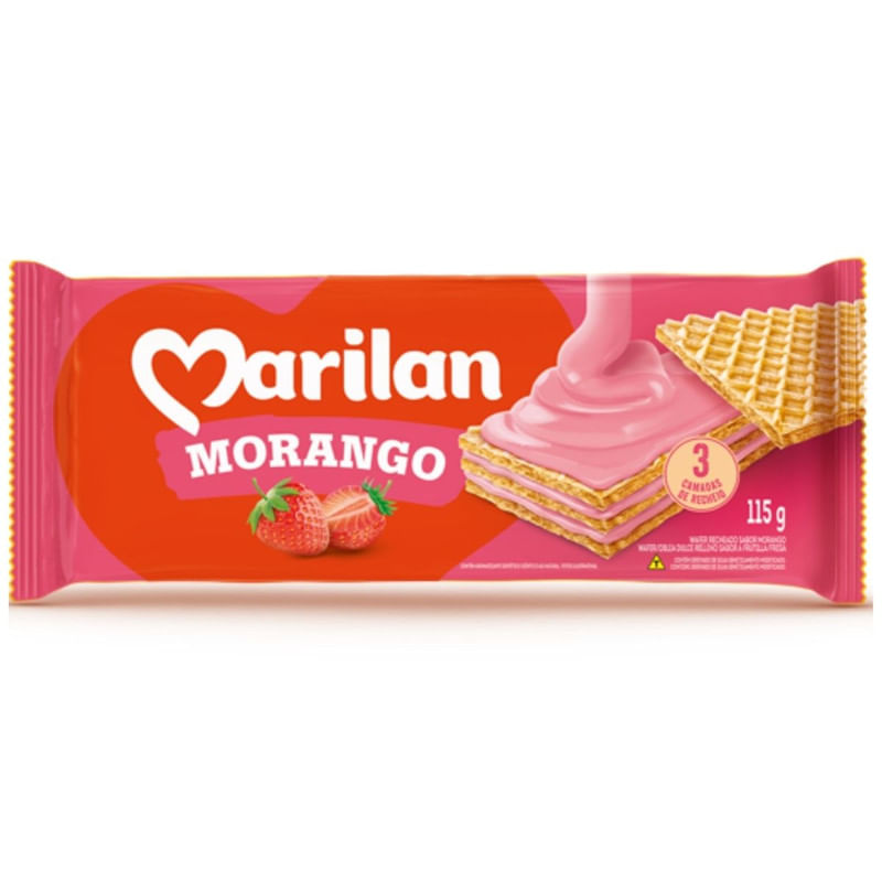 Biscoito Wafer Recheado Sabor Morango Marilan Pacote 115g