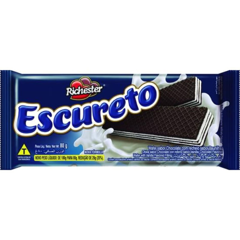 Biscoito Wafer com Recheio Sabor Baunilha Richester Escureto Pacote 80g