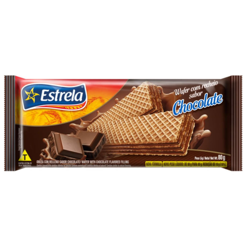 Biscoito Wafer com Recheio Sabor Chocolate Estrela Pacote 80g