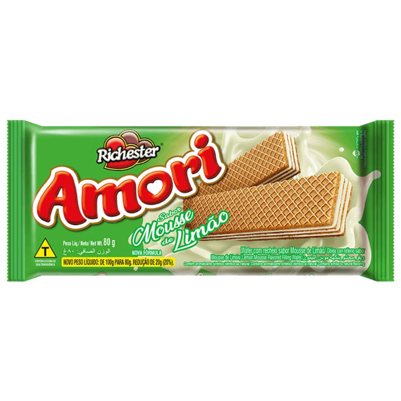 Biscoito Wafer com Recheio Sabor Limão Richester Amori Pacote 80g