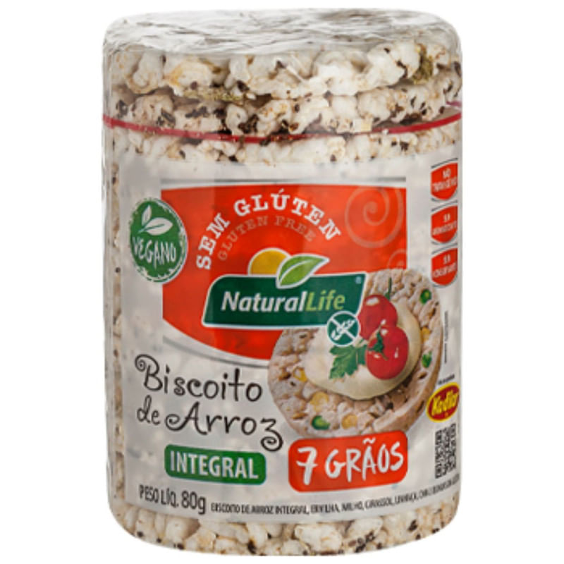 Biscoito de Arroz Integral 7 Grãos Sem Glúten Natural Life Pacote 80g