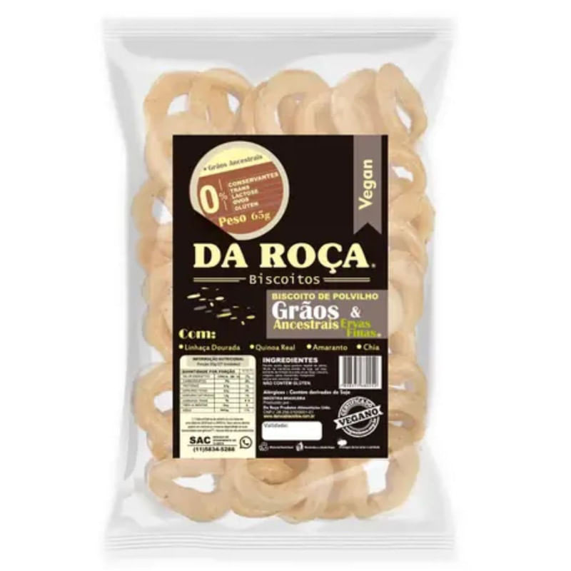 Biscoito de Polvilho Vegano Grãos e Ancestrais Ervas Finas Da Roça Pacote 80g