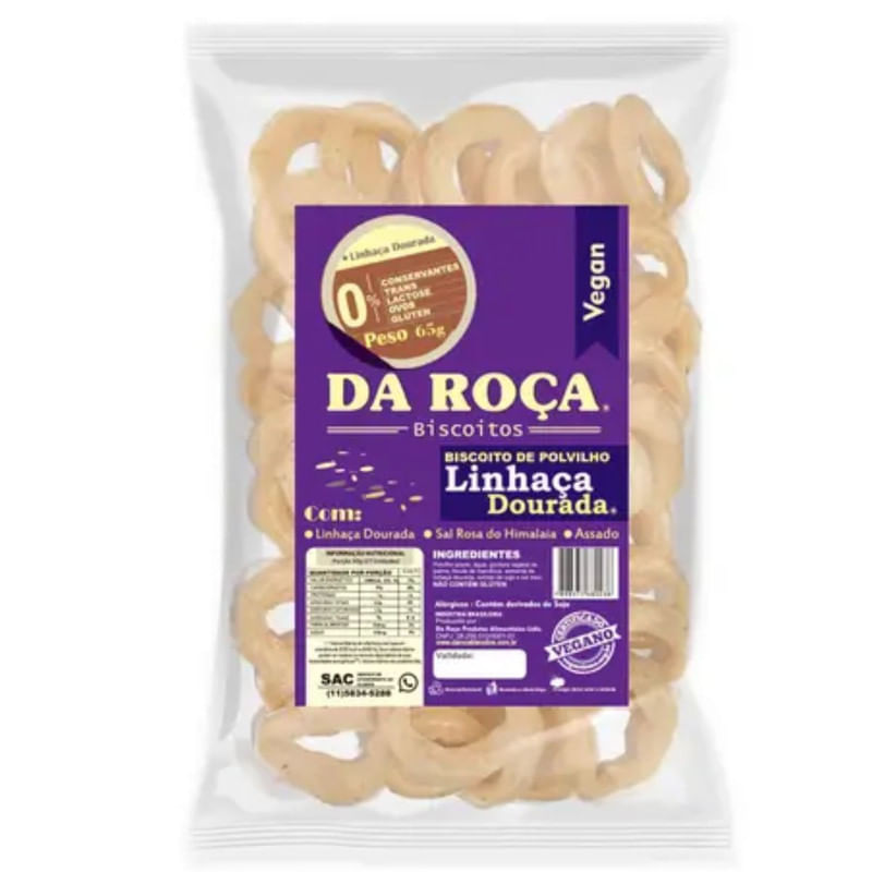 Biscoito de Polvilho Vegano Linhaça Dourada Da Roça Pacote 65g