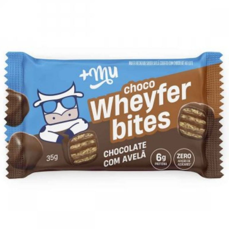 Bites de Chocolate com Avelã Mais Mu Choco Wheyfer Pacote 35g