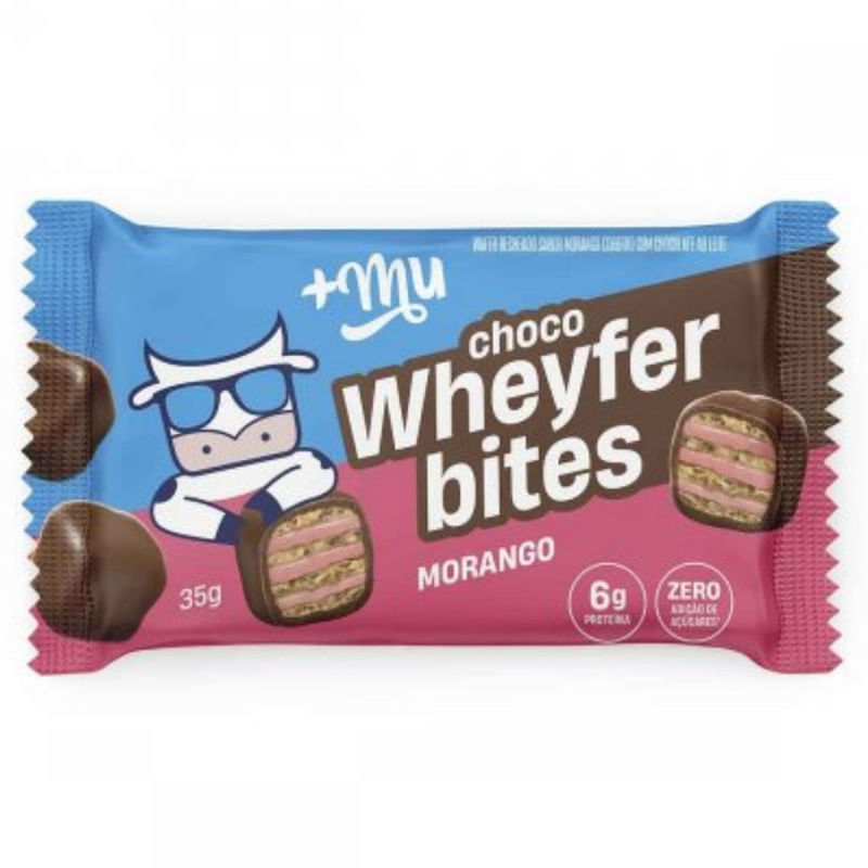 Bites de Chocolate com Morango Mais Mu Choco Wheyfer Pacote 35g