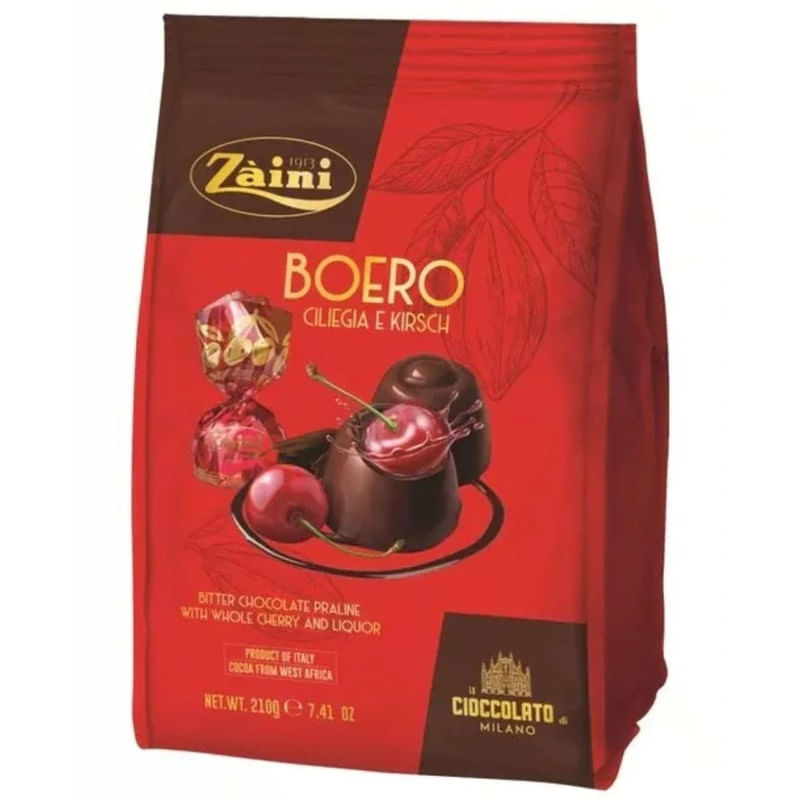 Bombom de Chocolate Amargo Praliné de Cereja e Licor Zàini Boero Ciliegia e Kirsch Pacote 210g