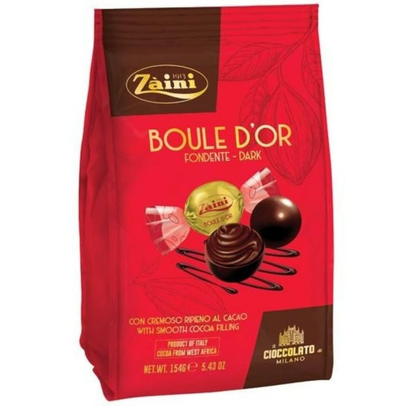 Bombom de Chocolate Amargo Recheado  Zàini Boule D&apos;or Fondente Dark Pacote 154g