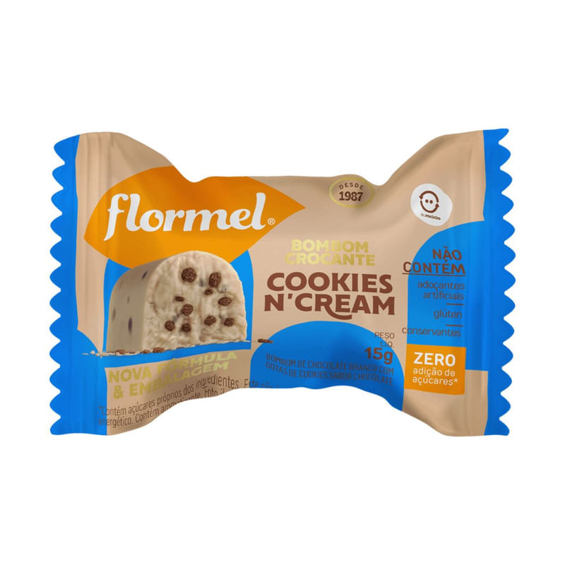 Bombom de Chocolate Branco com Cookies&apos;n Cream Zero Flormel 15g