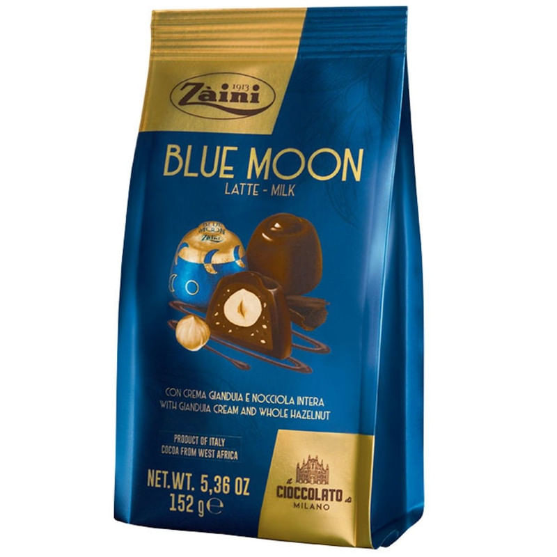 Bombom de Chocolate ao leite Recheado de Creme de Gianduia Zàini Blue Moon Latte Milk Pacote 152g