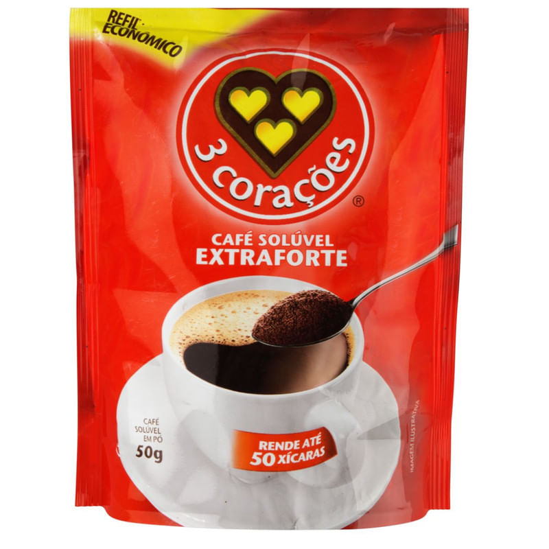 Café Solúvel Extra Forte 3 Corações Sachê 50g