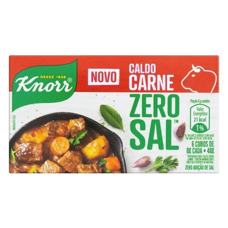 Caldo em Tablete Sabor Carne Knorr Zero Adição de Sal Caixa 48g