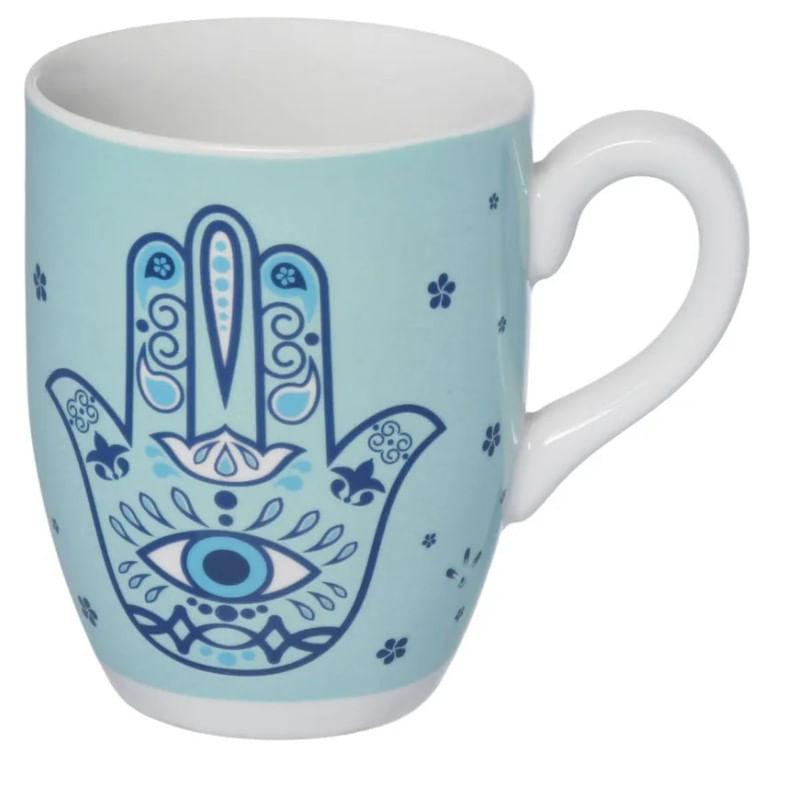 Caneca de Porcelana Branca Hamsa Etilux 350ml