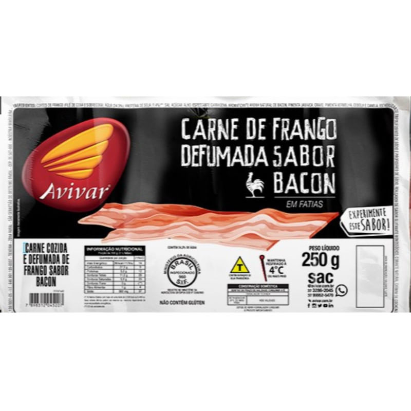 Carne de Frango Defumado Fatiado Sabor Bacon Avivar Pacote 250g