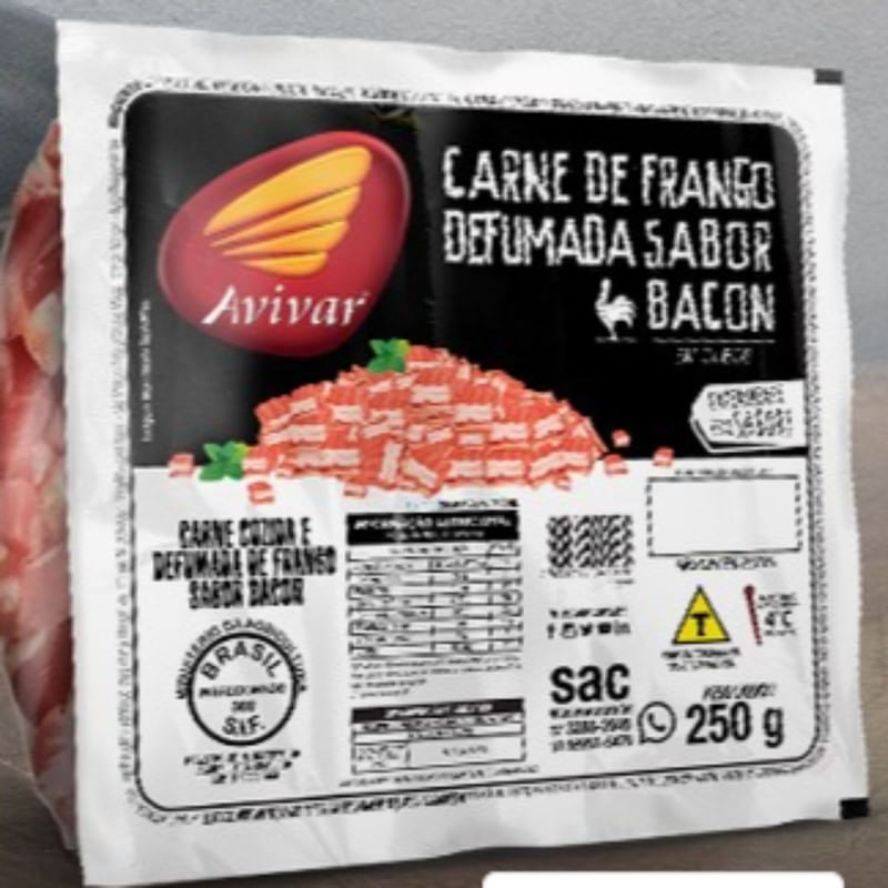 Carne de Frango Defumado em Cubo Sabor Bacon Avivar Pacote 250g