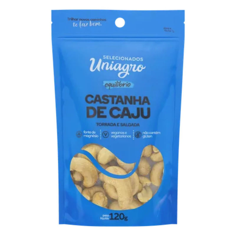 Castanha de Cajú Torrada e Salgada Uniagro Pacote 120g