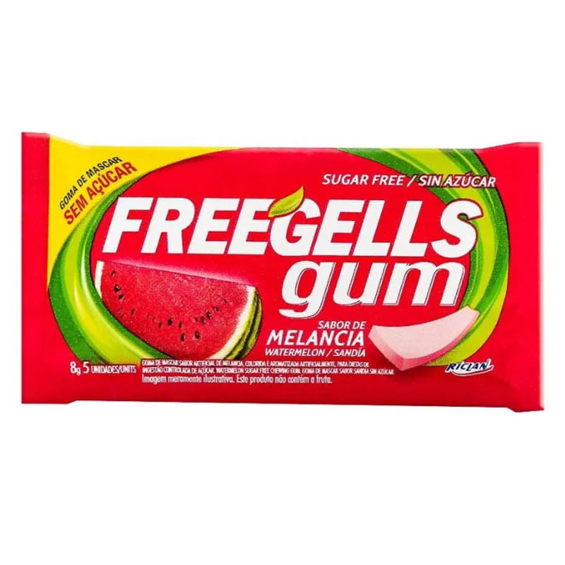 Chiclete de Melância Freegells Gum Pacote 8g