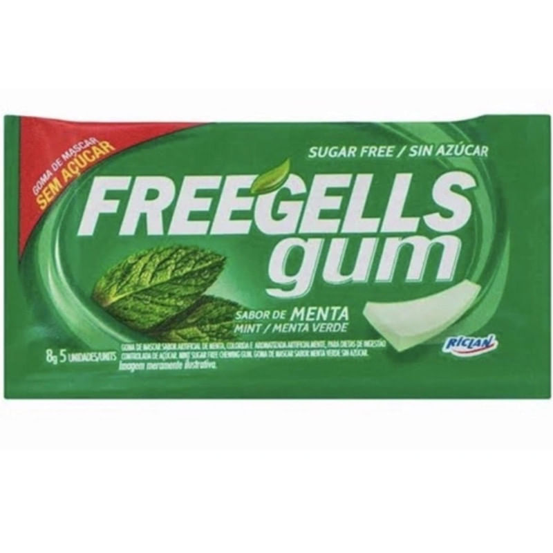 Chiclete de Menta Freegells Gum Pacote 8g