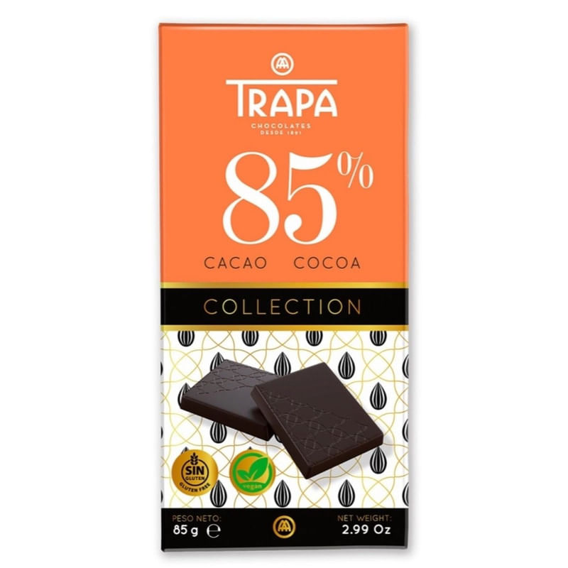 Chocolate Amargo 85% Cacau Vegano Trapa Espanha 85g