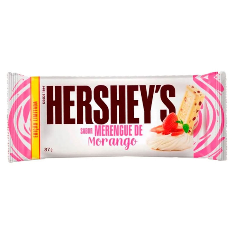 Chocolate Branco em Tablete Sabor Merengue de Morango Hershey&apos;s 87g