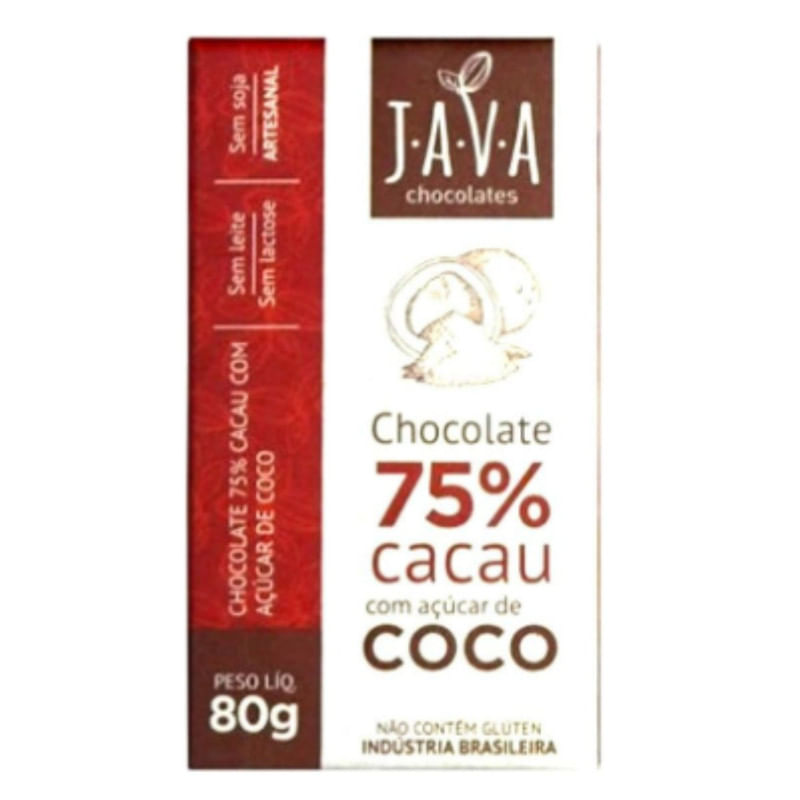 Chocolate com Açúcar de Coco 75% cacau Java 80g