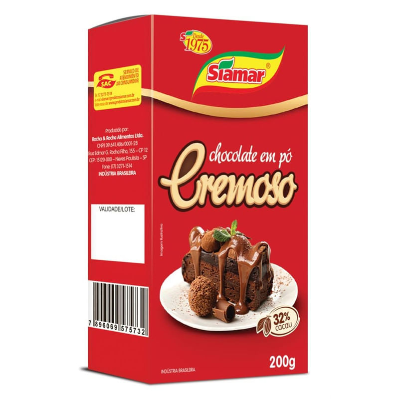 Chocolate em Pó Cremoso Siamar Pacote 200g