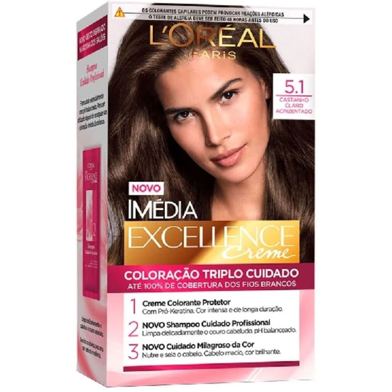 Coloração Imédia Excellence Loréal Paris 5.1 Castanho Claro Acinzentado