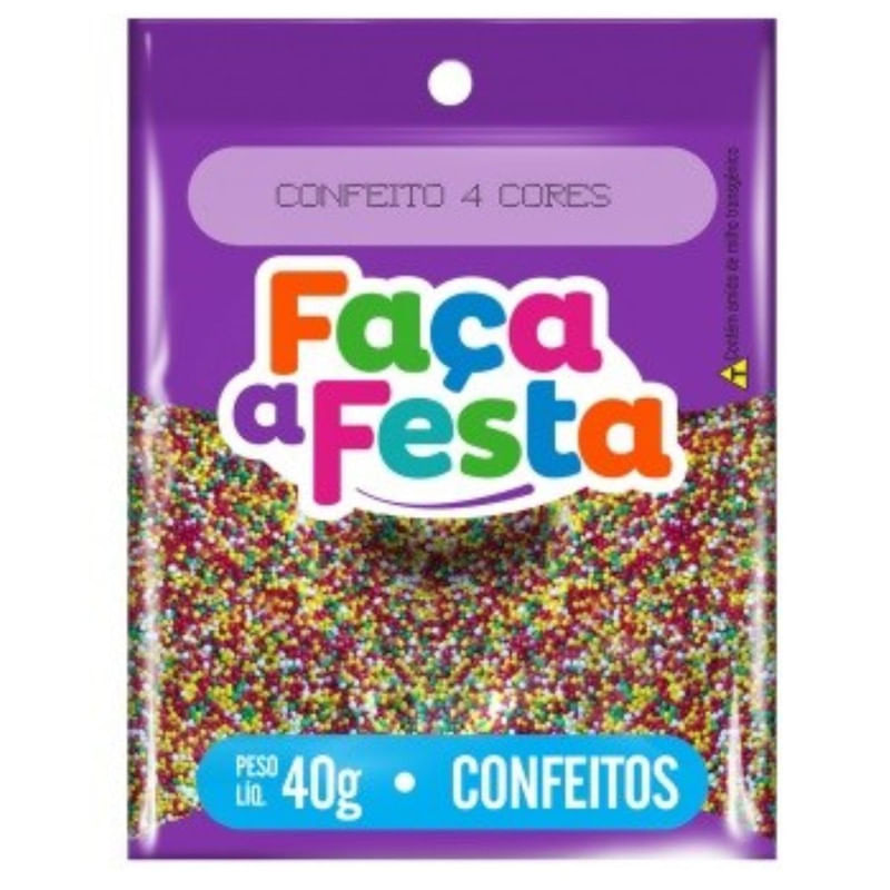 Confeito 4 Cores Faça a Festa Pacote 40g