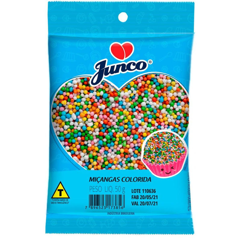 Confeito Miçanga Colorido Junco Pacote 50g