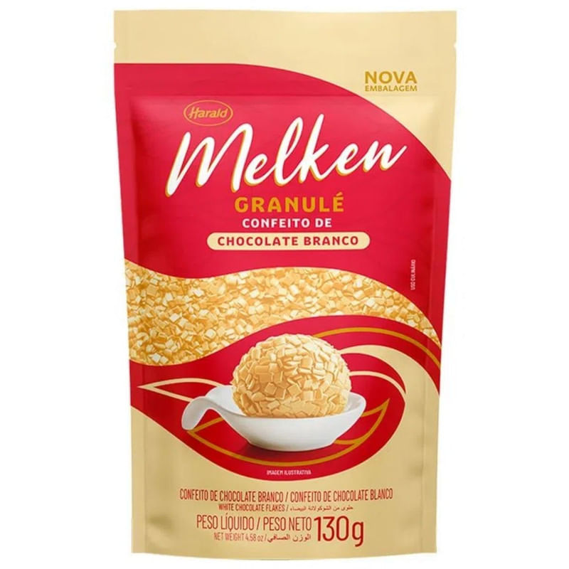 Confeito de Chocolate Branco Granulé Harald Melken Pacote 130g